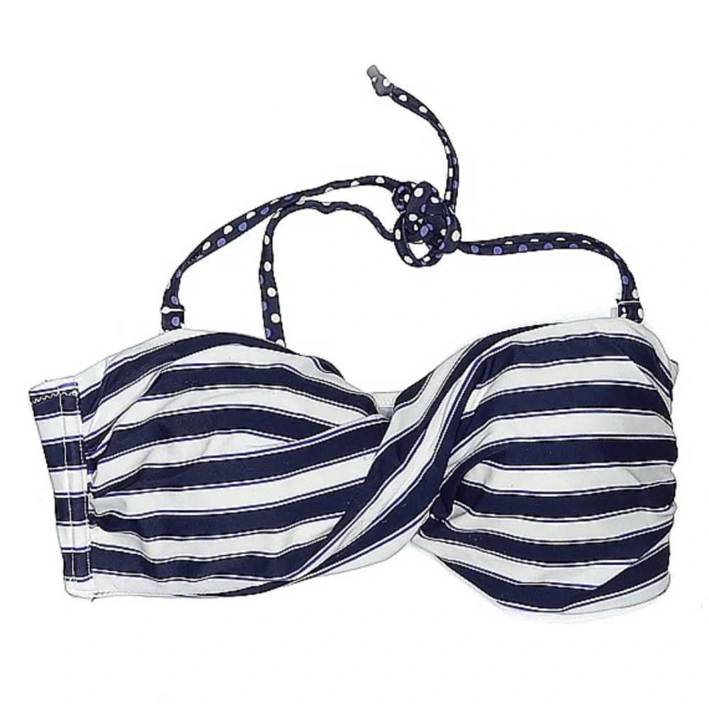 MARIE MEILI Striped Bikini Top Navy White Size Large Swim Beach Pool
